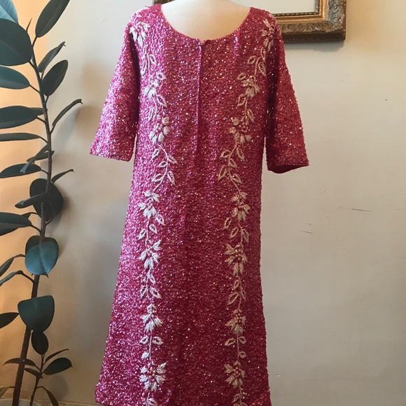 Vintage Pink & White Sequence Cocktail Dress - Picture 5 of 8
